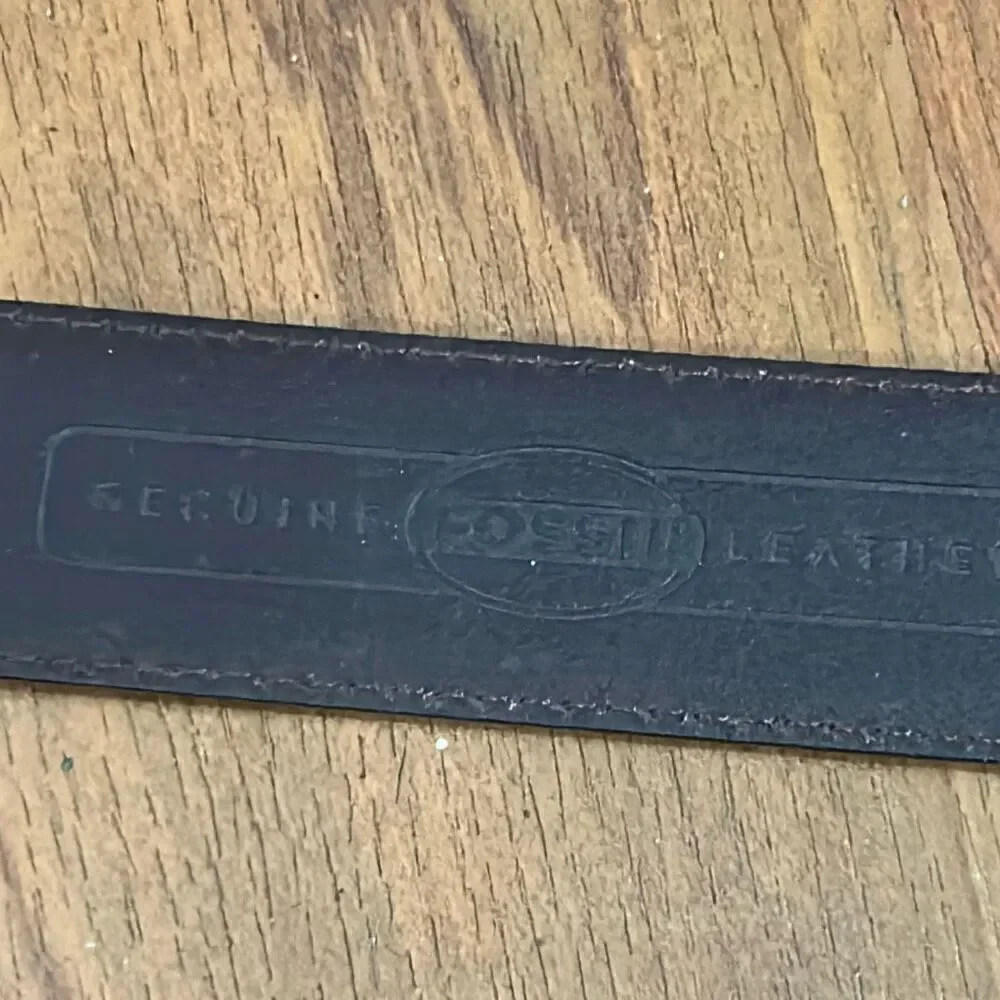 Fossil brown leather belt with silver buckle filigree hardware belt